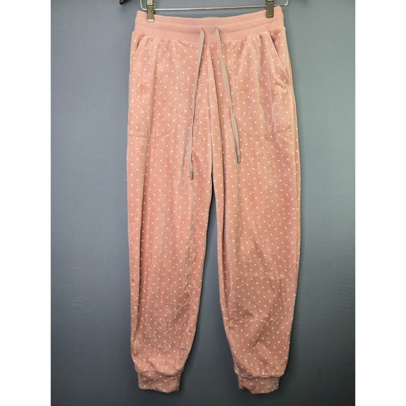 Three Dots Pants - Three Dots Velour Jogger Pants Polka Dot Size S Pink Velvet Lounge Sweatpants